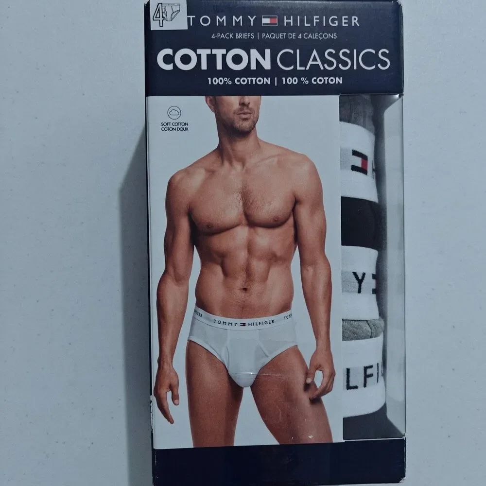 NEW Tommy Hilfiger Underwear Briefs Cotton Classics Men's L Large Black Grey NWT